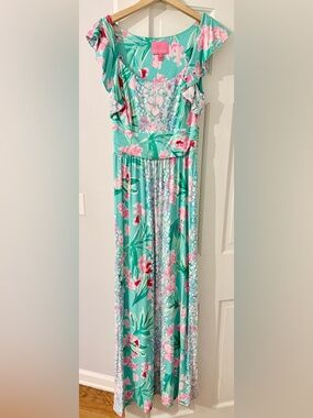 Lilly Pulitzer Mint Floral Ruffle-Sleeve Maxi Dress